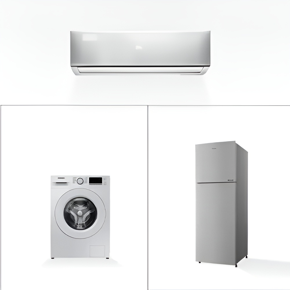 Home Appliance Combo - 7 - Double Door Fridge 240L, Front Load Washing Machine 6kg, Air Conditioner 1 Ton Split Inverter 